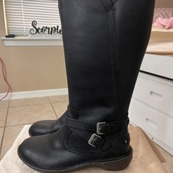 Ugg Leather Black Side Zipper Wool Lining Tall Boot