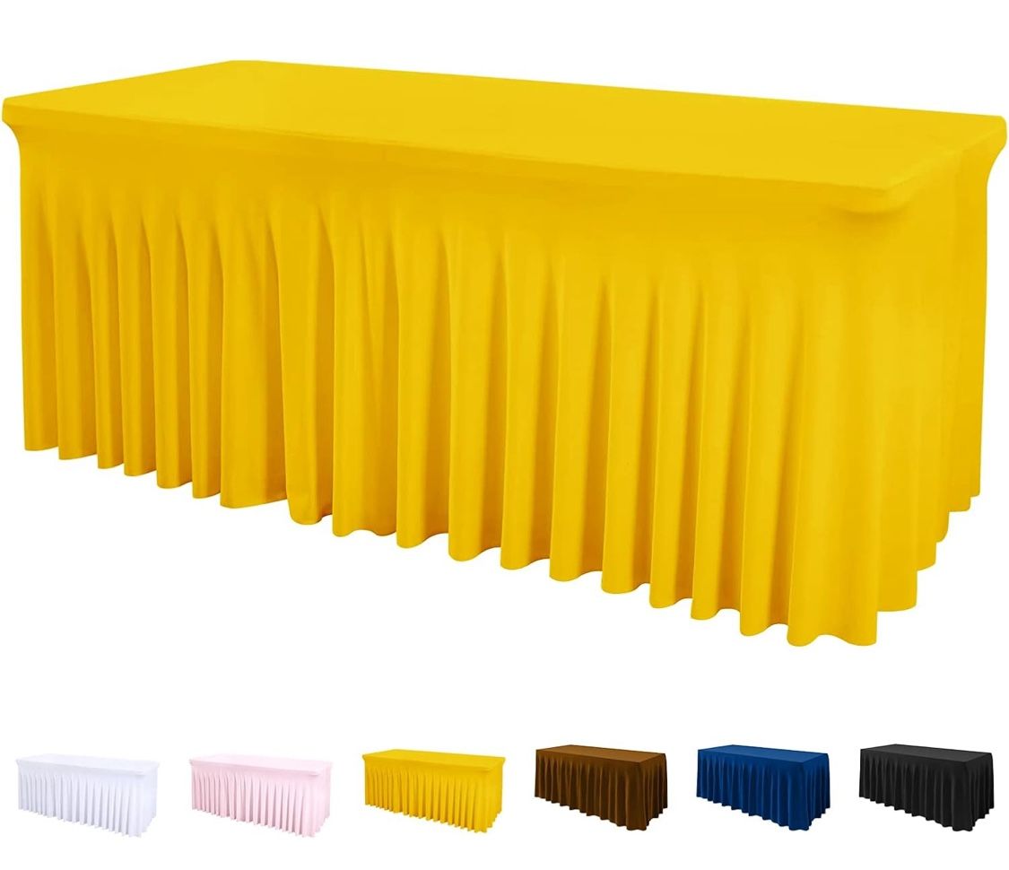Yellow Spandex Table Cover 6FT, Stretch Table Cloths with Table Skirts for Rectangle Tables, Wrinkle Resistant Stretchable Tablecloth with Skirt for B