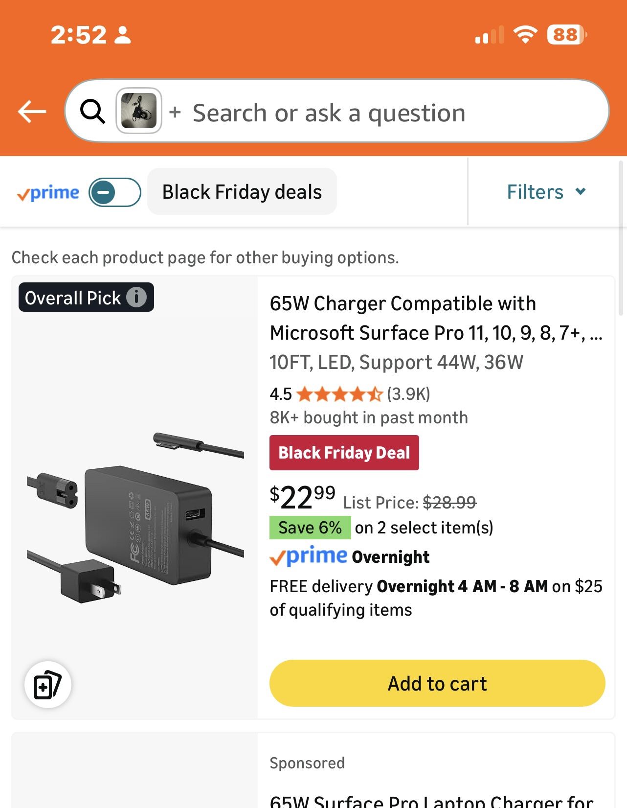 65W Charger Compatible with Microsoft Surface Pro 11, 10, 9, 8, 7+ 10FT, LED, Support 44W, 36W