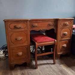 Solid wood Vintage VANITY Chest Desk W/ Stool