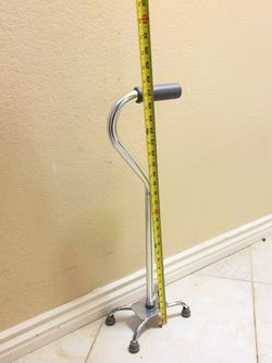 Small Base Quad Cane – Chrome, Offset Handle, Adjustable Height