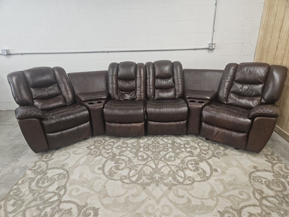 Large Leather Reclining Theater Sofa
