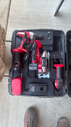 Drill saw sander with battery and charger