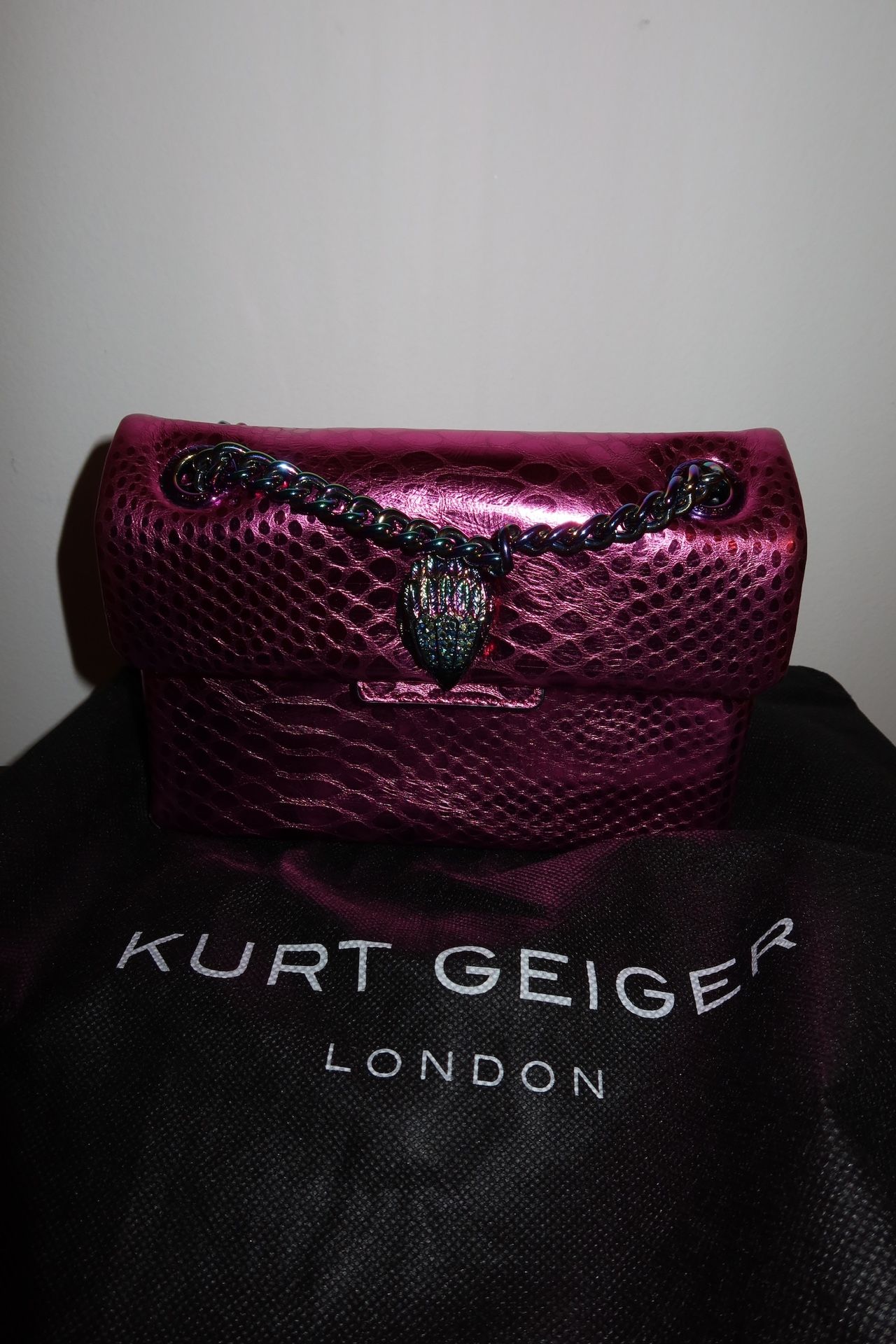 Kurt Geiger Metallic Snakeskin Chain Strap Shoulder Bag