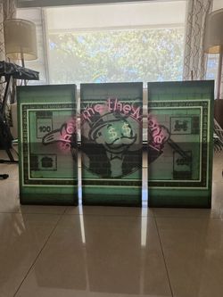 Monopoly Man 'Show Me the Money' Triptych Canvas Art