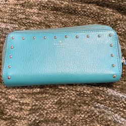 Kate Spade Turquoise Studded Zip Around Wallet
