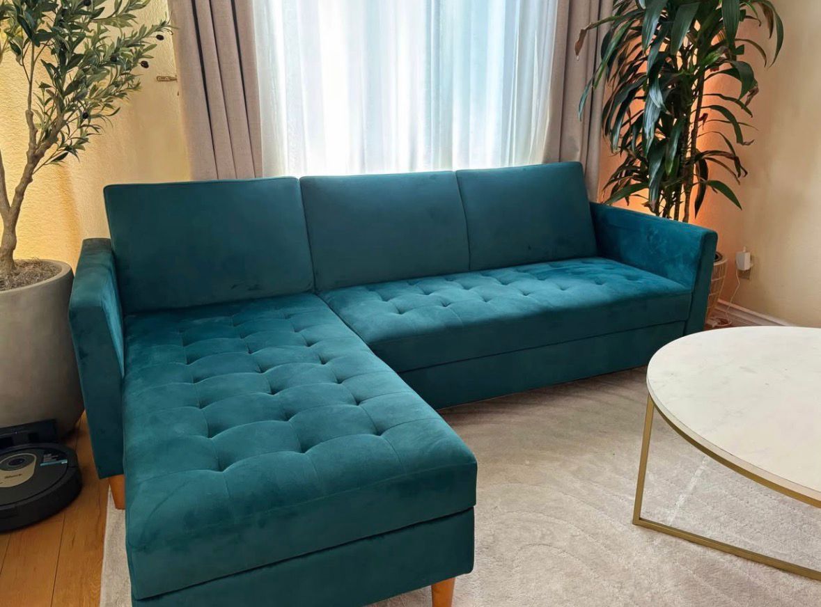 Reversible Storage Sectional Futon, Green Velvet