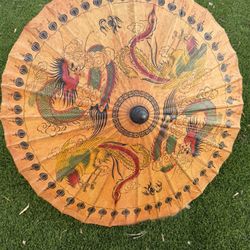 Vintage Chinese parasol, handmade from oiled rice paper and bamboo