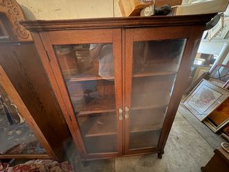 Oak wood glass cabinet 1930s