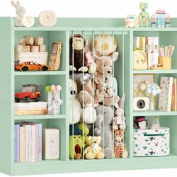 Green Toddler Stuffed Animal Zoo, Toy Storage Organizer for Playroom, Plush Toy Organizers and Storage, Book Shelf for Kids Rooms, Elastic Band Child 