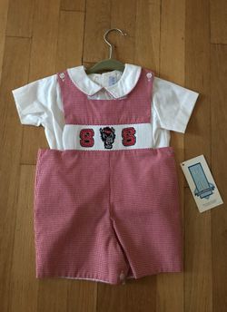 NC State size 9 months smocked romper
