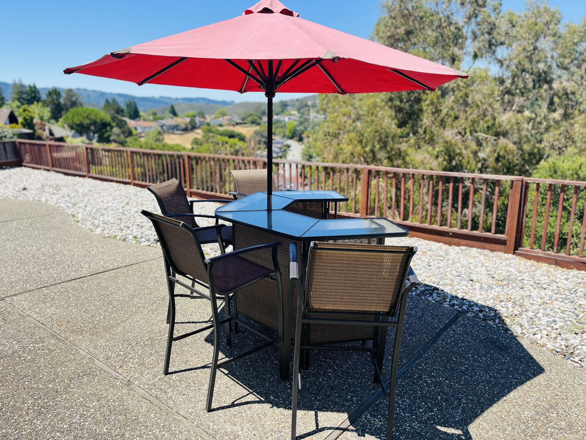 Garden Oasis Harrison 5 Pc. Outdoor Bar Set w/ 9 ft Market Umbrella