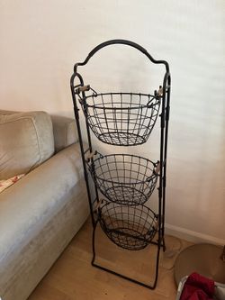 3-Tier Standing Wire Basket Rack – Black Metal
