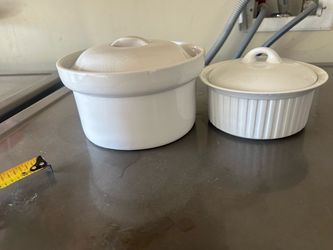 White Ceramic Lidded Casserole Dishes Set of 2