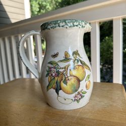 Himark 1970s Ceramic Pitcher Apple design Hand painted Made In Italy 8in tall
