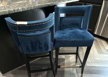(2) Blue Counter height Bar Chairs