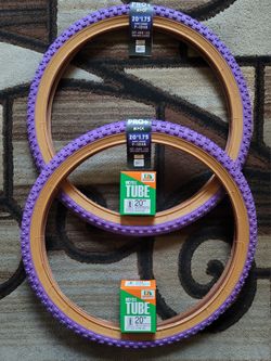 NEW Bicycle Bmx Bike Tires 20" Purple Gumwall Knobby Pattern 