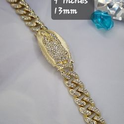 Virgin Mary Bracelet Ice Out GOLD PLATED 