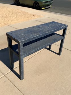 Dark Blue Wood Wicker Style Side Table (LxWxH: 15” x 47” x 31”)