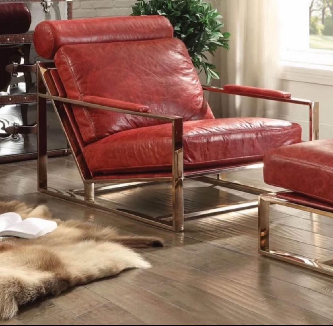 Red Top Grain Leather Chair