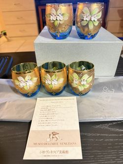 Murano / Venetian Style Hand-Painted Glass Cups – Set of 5