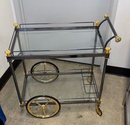 Two-Tier Glass Bar Cart with Gold Accents