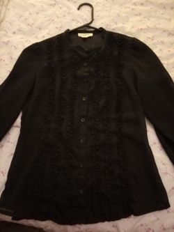 Ann Taylor Loft Sheer Black Button Up Blouse