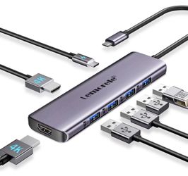 7-in-1 Laptop docking station, USB C Hub Dual 4K HDMI Adapter, 100W PD Charging