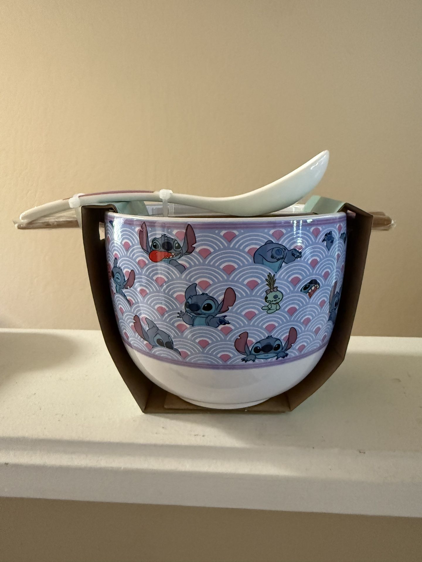 Brand New Disney Stitch Ceramic Bowl with Chopsticks and Spoon