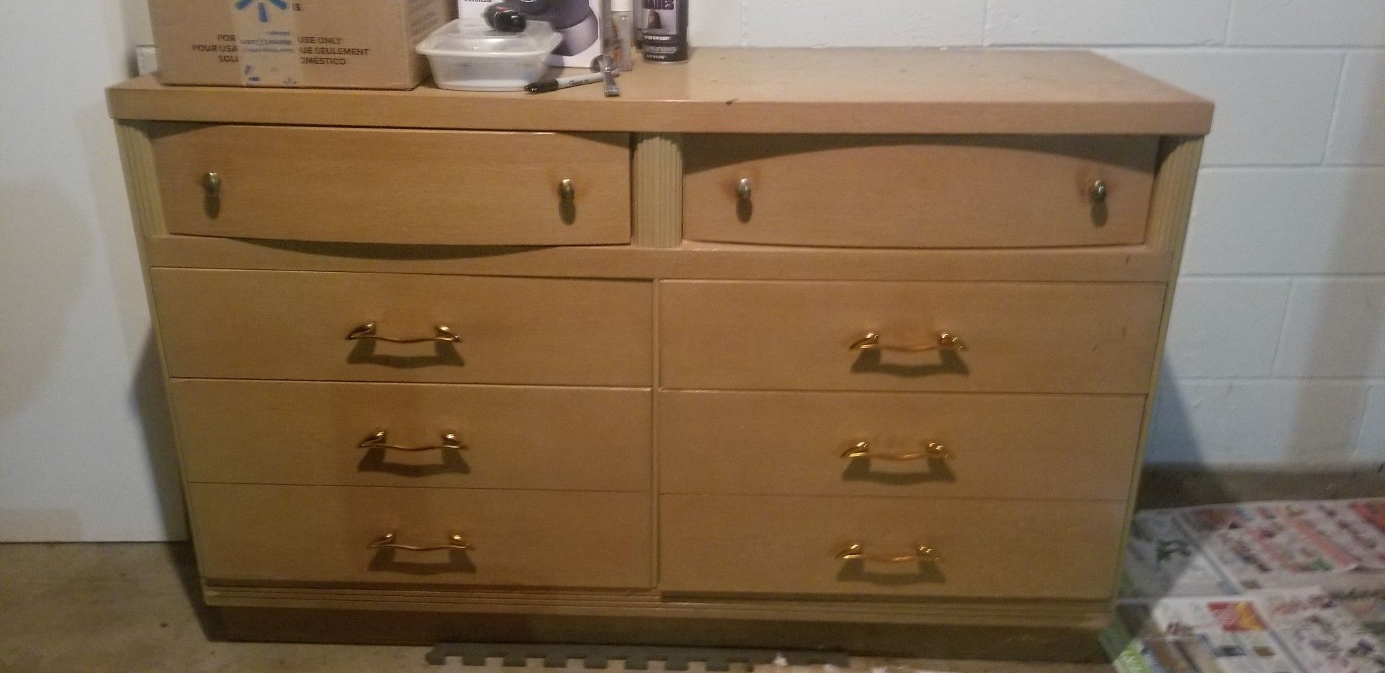 Wood dresser with mirror