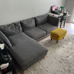 Gray L-Shaped Sectional + Yellow Ottoman