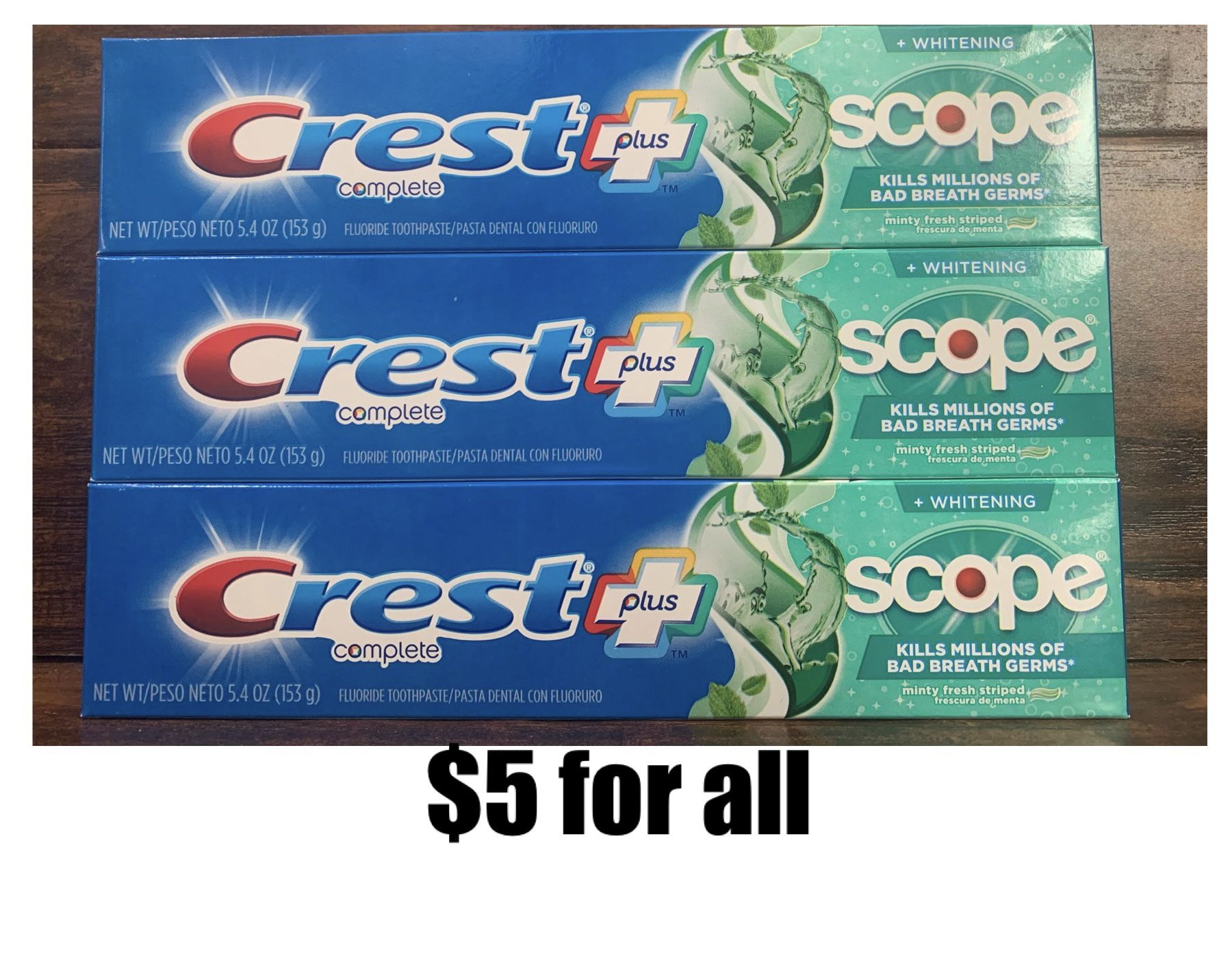 Crest Plus Scope Complete Whitening Toothpaste, Minty Fresh, 5.4 oz