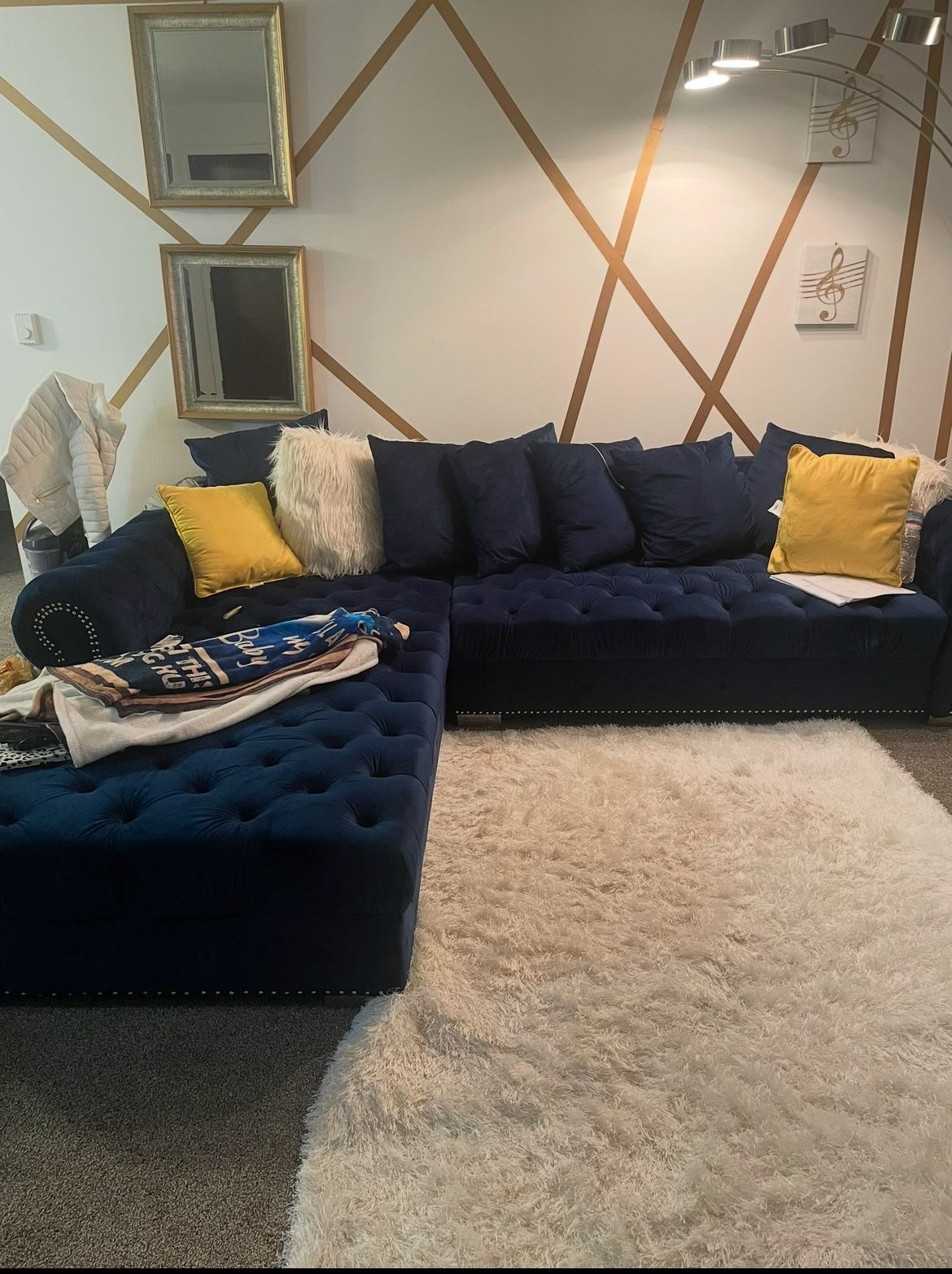 Royal Blue Velvet L-Shaped Sectional Couch