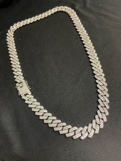 14 K Plated White Prong Cuban Iced Chain