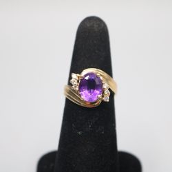 14K Yellow Gold Diamond Bypass Amethyst Ring Size 6 | Pre-Owned
