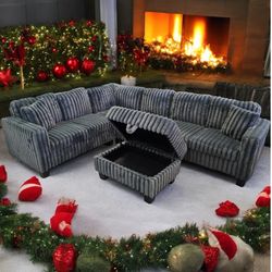 Beautiful Gray Corduroy Sectional Sofa Couch & Ottoman **DELIVERY AVAILABLE*