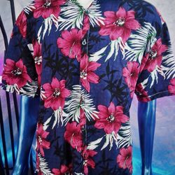 JOGAL Floral Hawaiian Shirt - Mens XL - Pink Purple Tropical Beach Vibe
