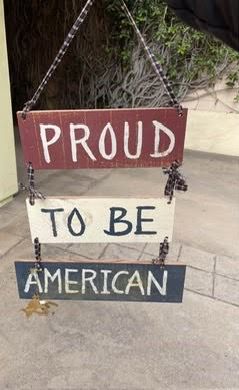 Primitive Americana “Proud To Be American” 3-Panel Wood Wall Hanging Sign – Red White Blue Patriotic