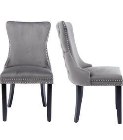 Newly Assembled Set of 2 Solid Wood Wingback Button Tufted Dining Chairs High-end Thickened Fabric 