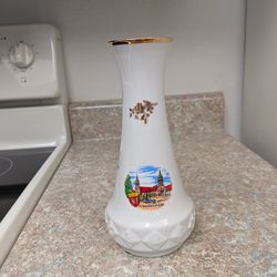 Vintage German porcelain souvenir vase featuring a decorative depiction of the city of Freudenstadt