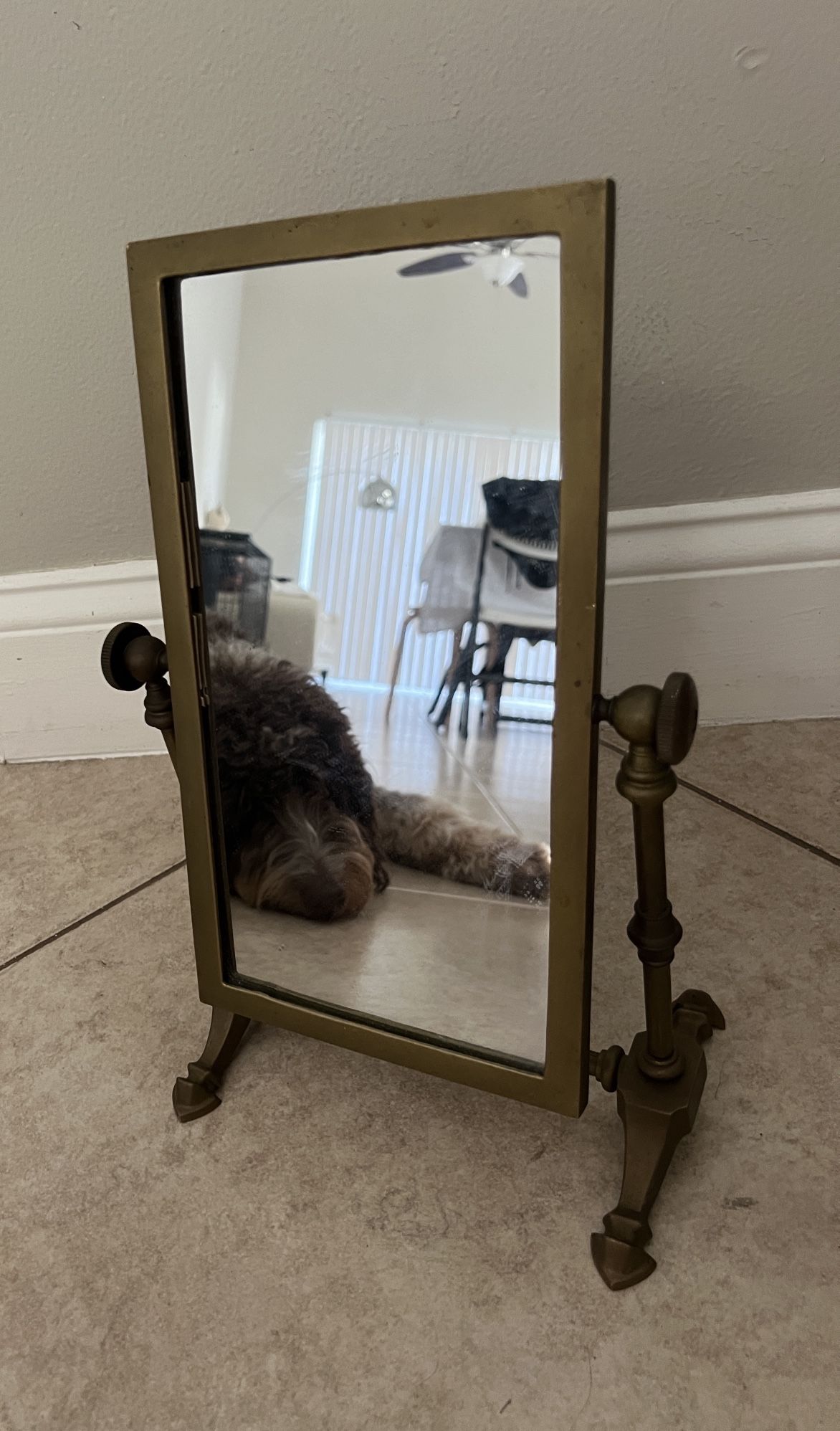 copper table mirror height 14”