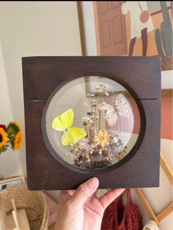 Vintage Dried Flowers Butterfly Picture Wooden frame