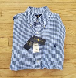 NEW WITH TAG $125.00 MSRP Ralph Lauren M 16 32/33 Blue & White Long-Sleeve Shirt