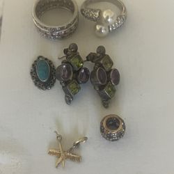 Vintage Sterling Silver & Gold Jewelry Lot - Turquoise, Amethyst, Peridot- 23.9 Grams 