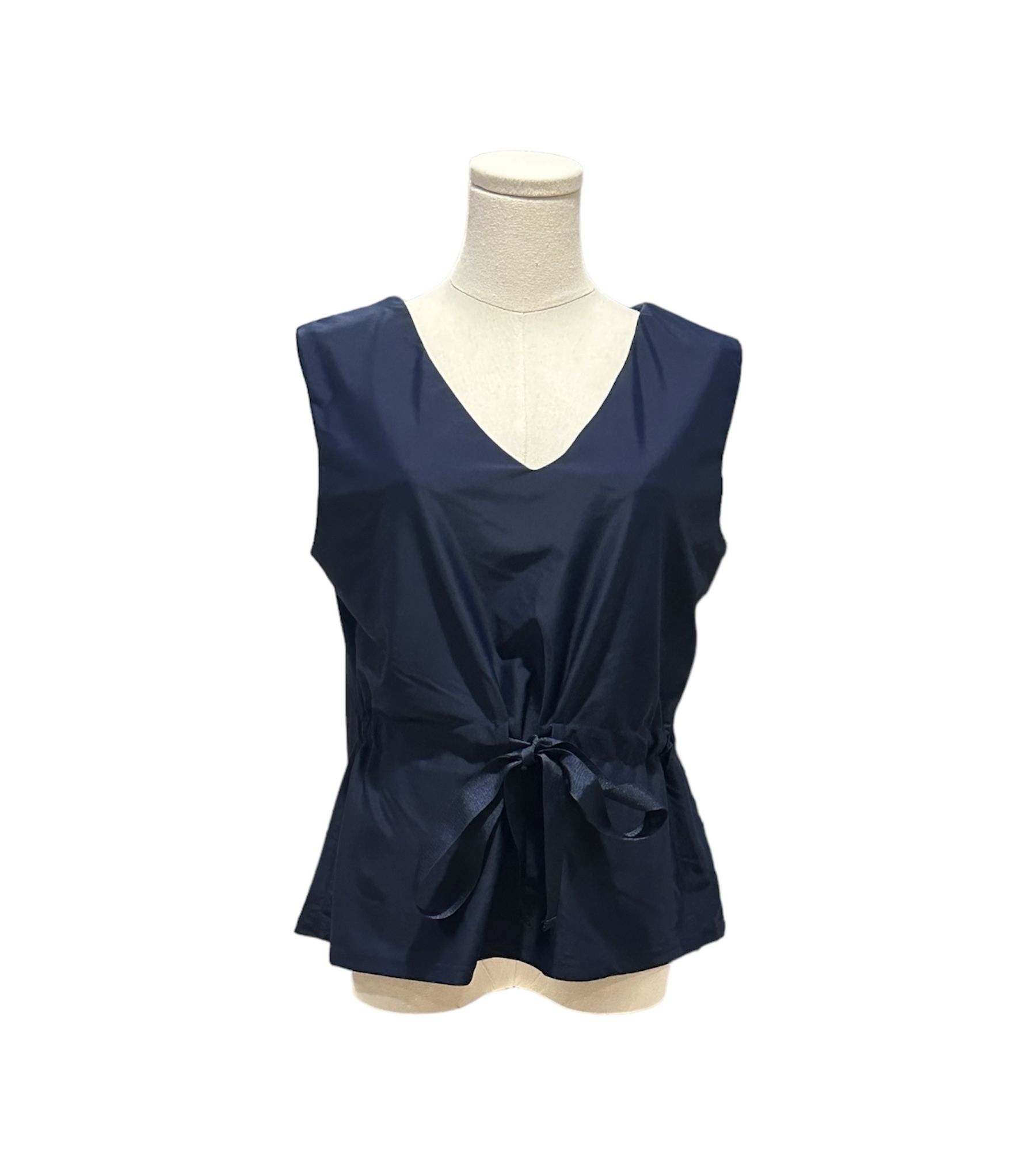 Women’s Belted Tunic Top Navy Blue Sleeveless V-Neck Size Medium