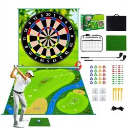 70"x70" Double Sided Golf Chipping Game Golf Hitting Mats | Golf Practice Mat Kits with 2pcs Golf Clubs & 20pcs Sticky Balls & 20pcs Sticky Darts