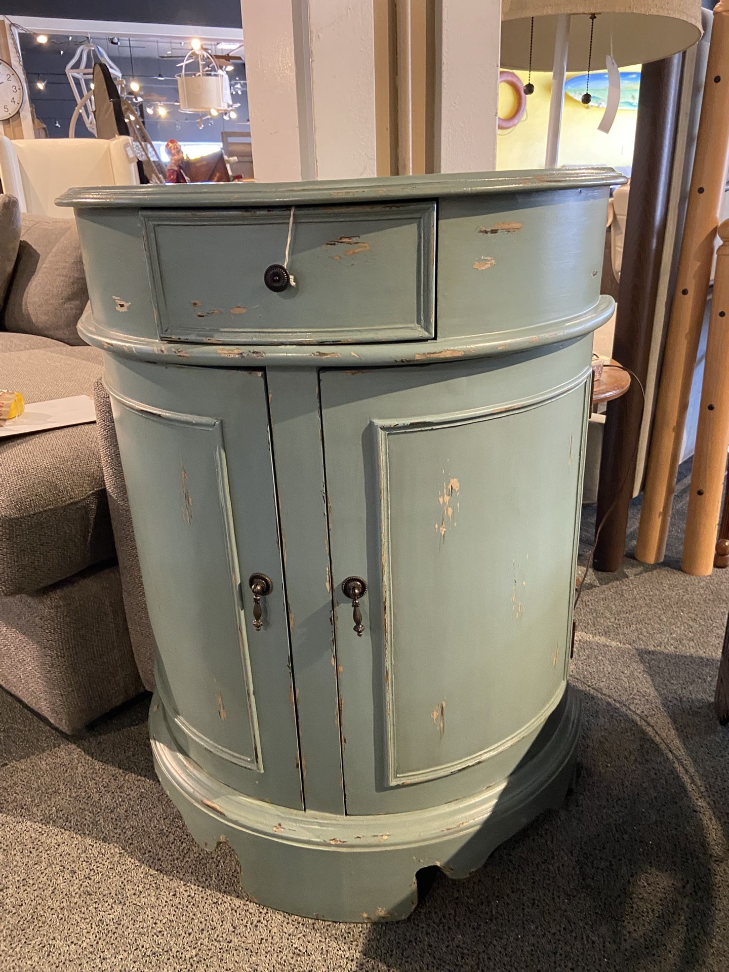 ENTRY TABLE : Light blue Shabby Chic half moon Entry Table w/ 1 drawer & 2 doors  SKU  EDBWS2