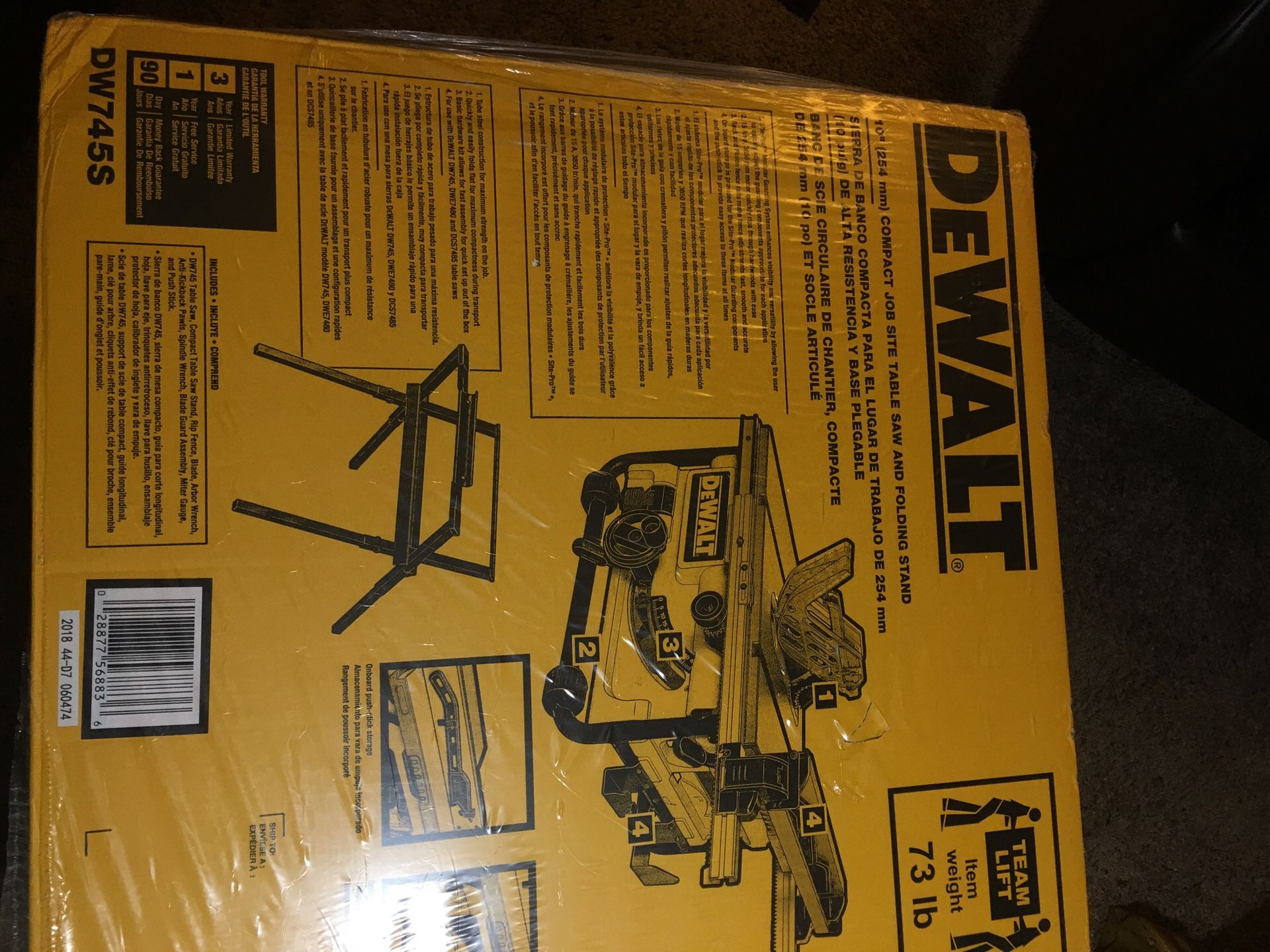 Dewalt dw745s compact job site 2024 table saw with folding stand