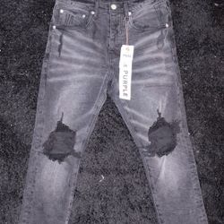 Purple Brand Jeans Size 28 P002 Black with Ripped knees