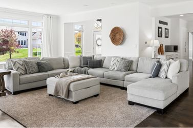Raymour Arlo - Modular Large Light Gray U-Shaped Sectional Sofa with Chaise and storage ottoman